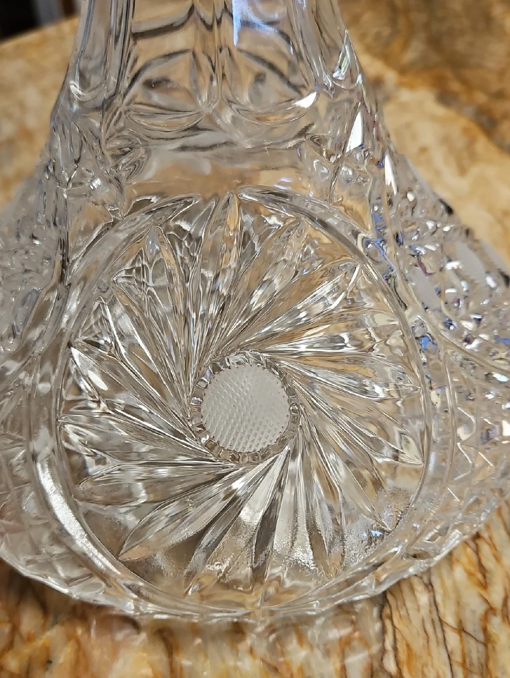 Vintage Crystal Glass Ships Captain Decanter w/Solid Stopper Paneled Neck